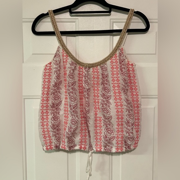 FREE PEOPLE Sexy Low Cut Floral Print Tie Bottom Puff Tank Top 4/Small - Picture 1 of 11
